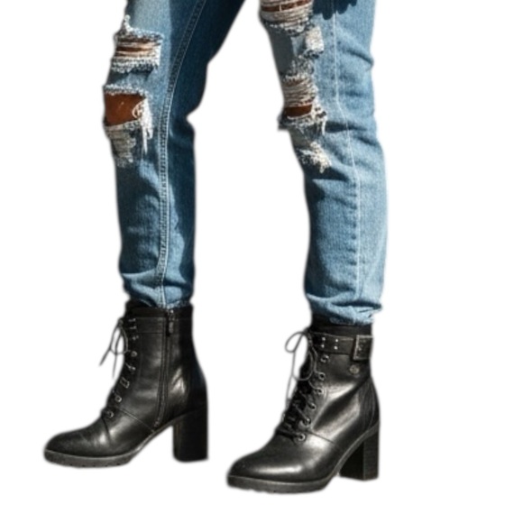 Harley-Davidson Adina Black Leather 3.75” Heeled Laced Moto Riding Boots - Picture 3 of 10